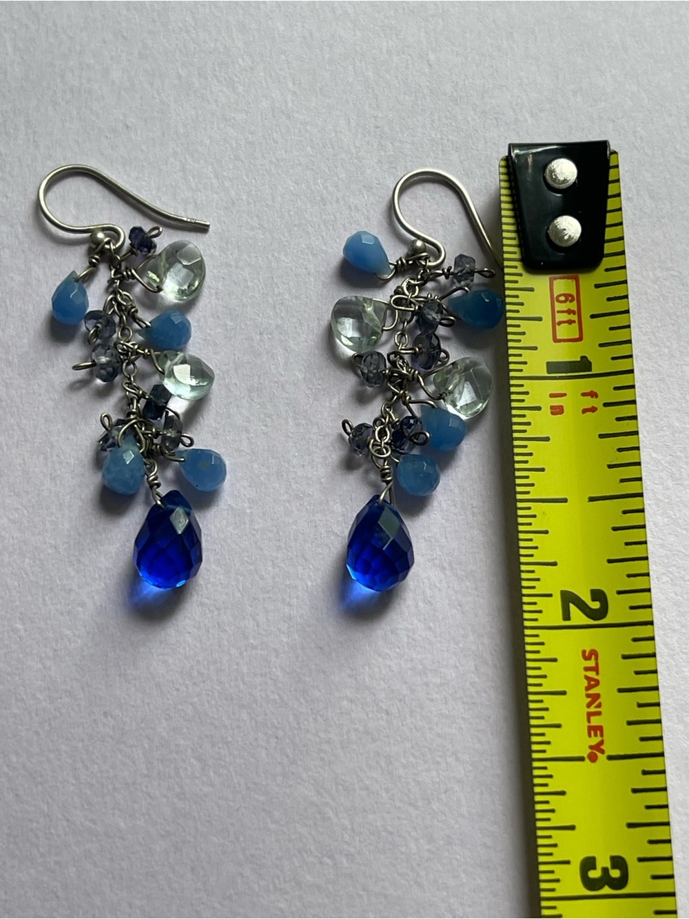 Blue Teardrop Cluster Dangle Earrings - Picture 3 of 3
